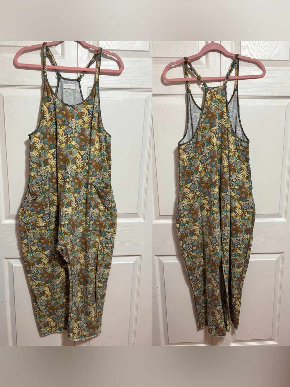NATURAL LIFE Floral Print Jumpsuit in Brown, Yellow, Teal
